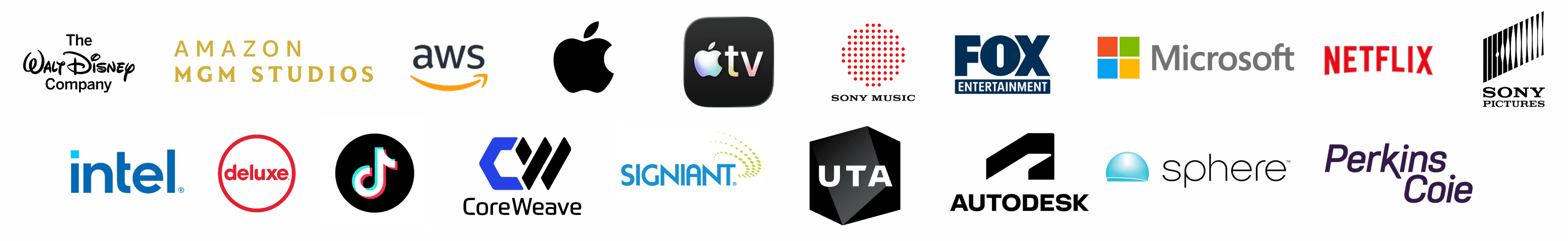 Companies represented by our LP network, including Disney, Amazon MGM Studios, AWS, Apple, Microsoft, Netflix, and Sony Pictures